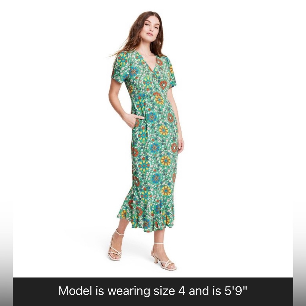 Women's Zinnia Floral Print Short Sleeve Midi Dress - RHODE x Target Green -SZ12